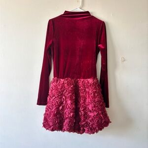 Red Velvet Long Sleeve  with Floral Skirt Mini Dress  . Medium / Large